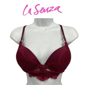 La Senza Lace Rhinestone Hello Sugar Up Two Cups Push-Up Bra Burgundy - Size 34B